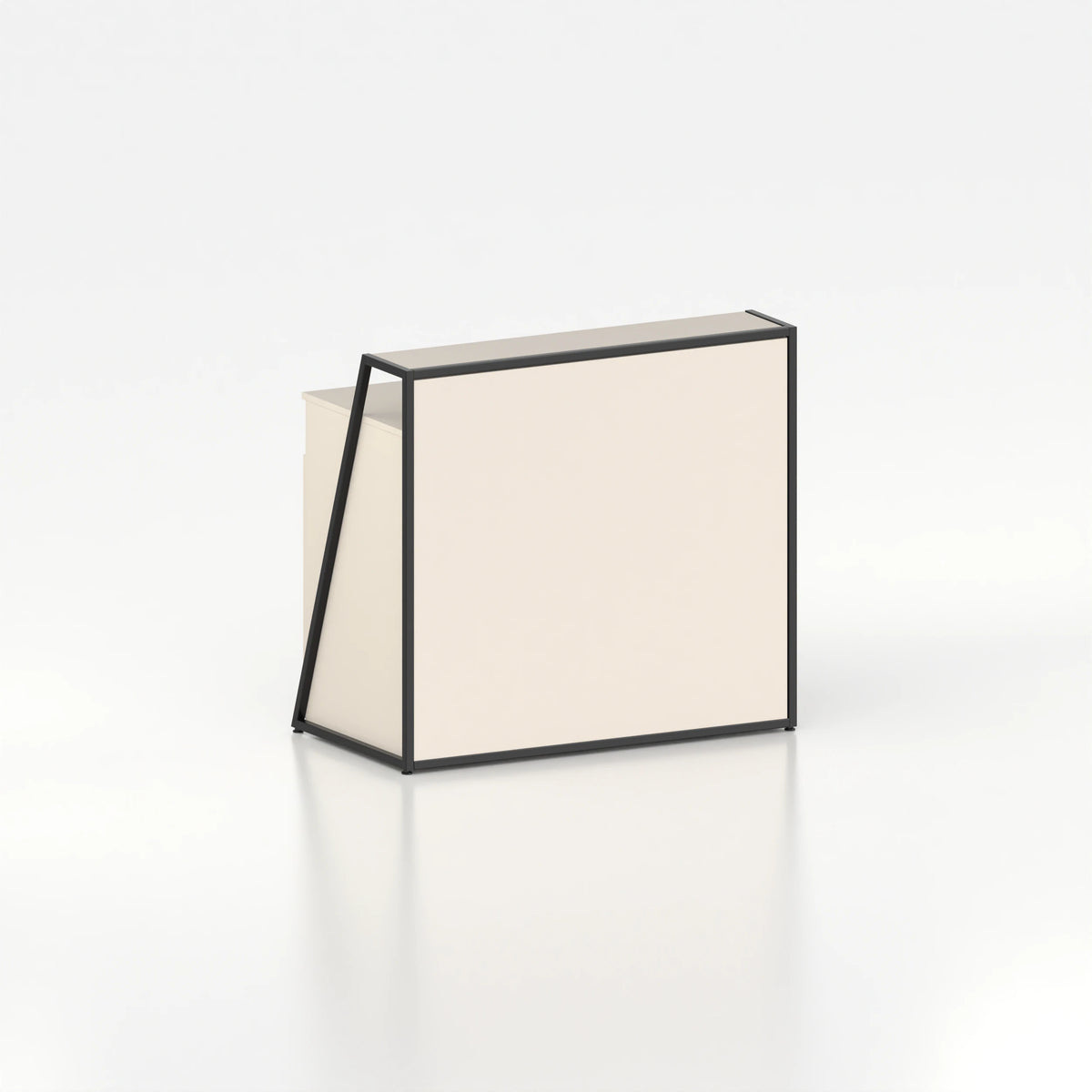 Comptoir de caisse d'agencement — plateau bois beige et structure acier noir