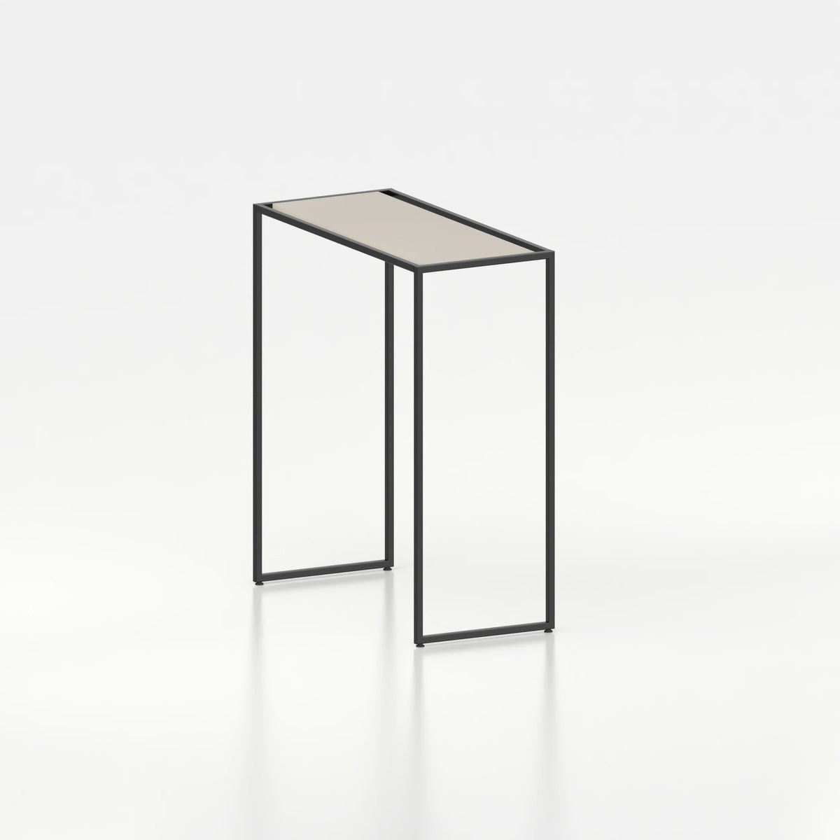 Double penderie pour îlot central boutique textile — plateau bois beige et structure acier noir